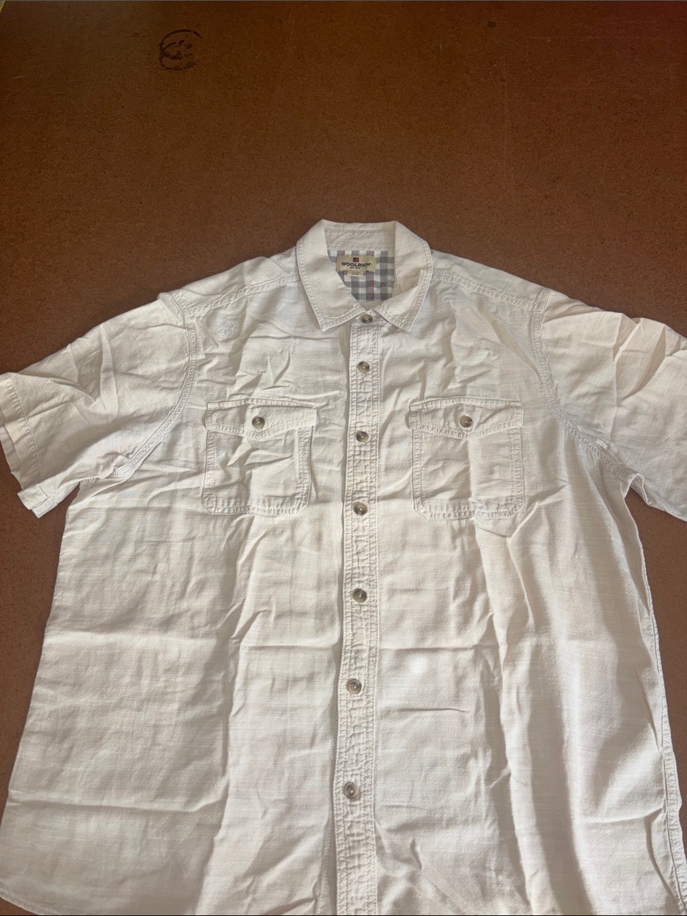 Men's XL tan Short-Sleeve Button-Front Shirt W/Pockets